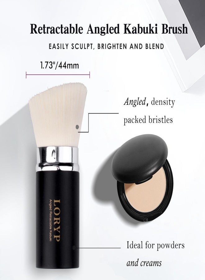 LORYP Retractable Makeup Brush Matte Black Kabuki Foundation Brush for liquid Cream and Powder Makeup 2 Pack Travel Makeup Brush Set - Image 2